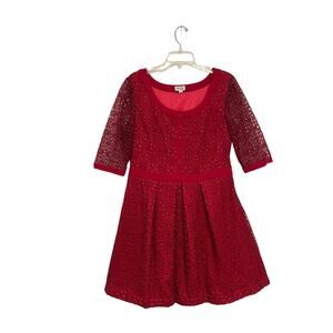 Alice By Temperley Red Dress Embroidered Overlay Round Neck Half Sleeve Size 12